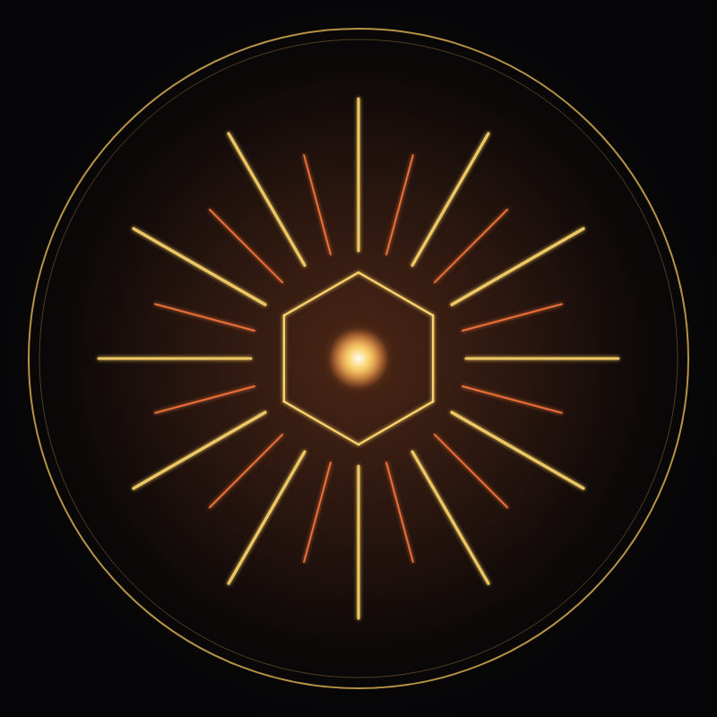 สัญลักษณ์โปรแกรม Solar Forge — ธีมพลังความอบอุ่น